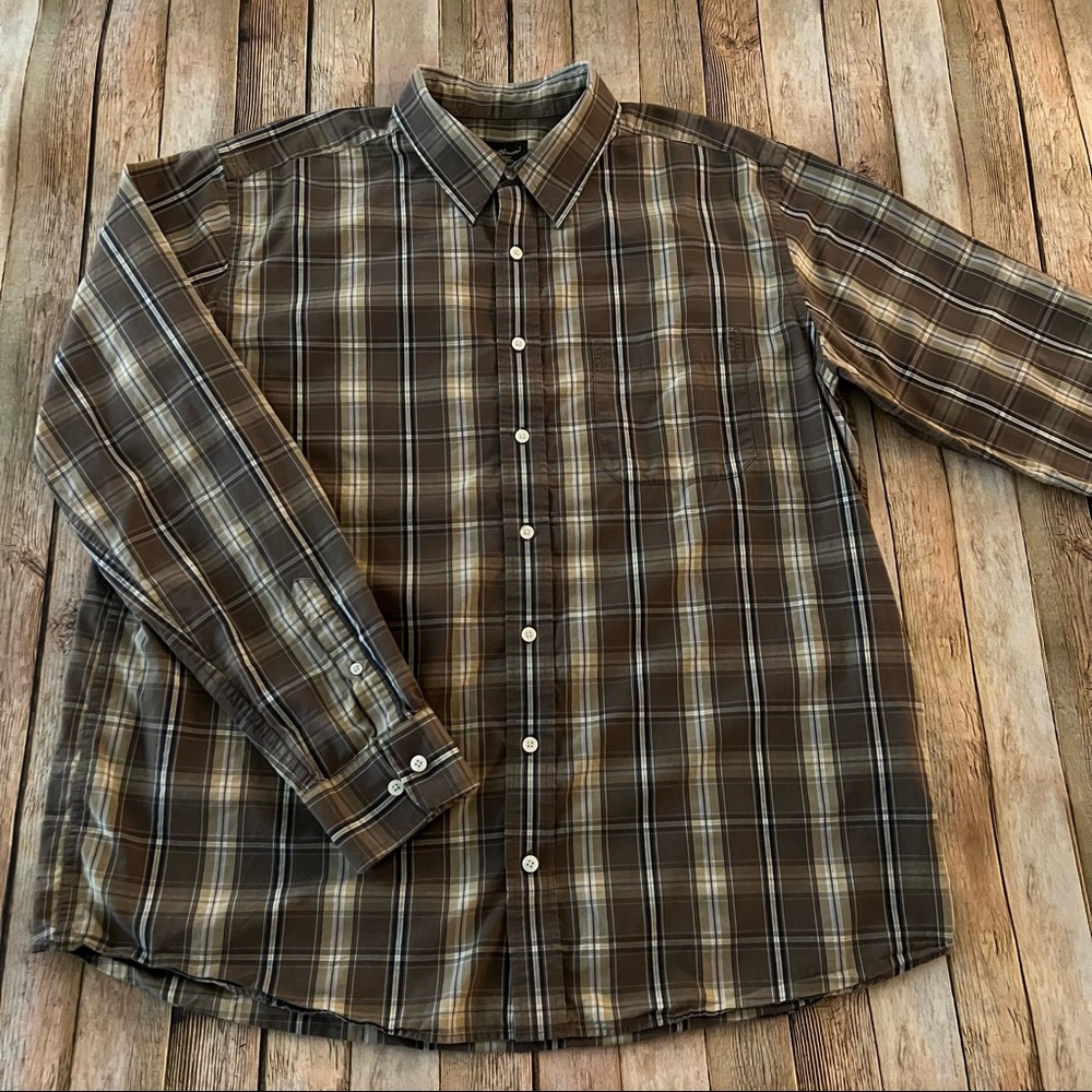 Eddie Bauer mens long sleeve plaid button down shirt | size XLT
